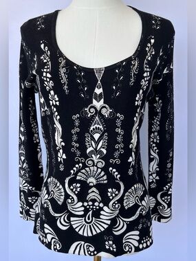 Alberto Makali Women’s Art Deco Style Beaded Top Scoop Neck Long Sleeve Size Med